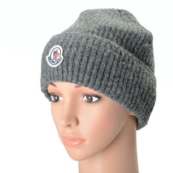 Moncler Unisex Gray 100% Wool Knitted Beanie Hat One Size - Picture 5 of 5
